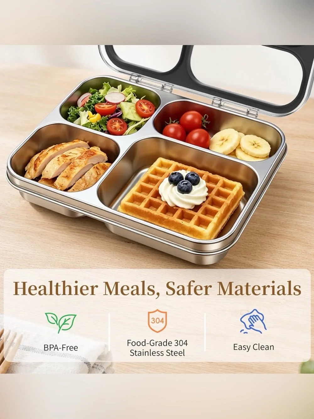 4-Compartment Stainless Steel Bento Lunch Box - Silver